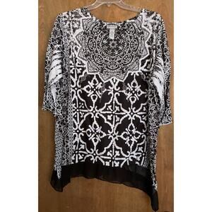 Catherines Women's Long Sleeve Light Weight Black & White Pattered Top 2X 22/24